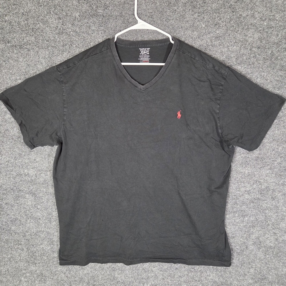Polo Ralph Lauren Men's Black V-Neck T-Shirt Red Pony Logo Size XXL Cotton Tee